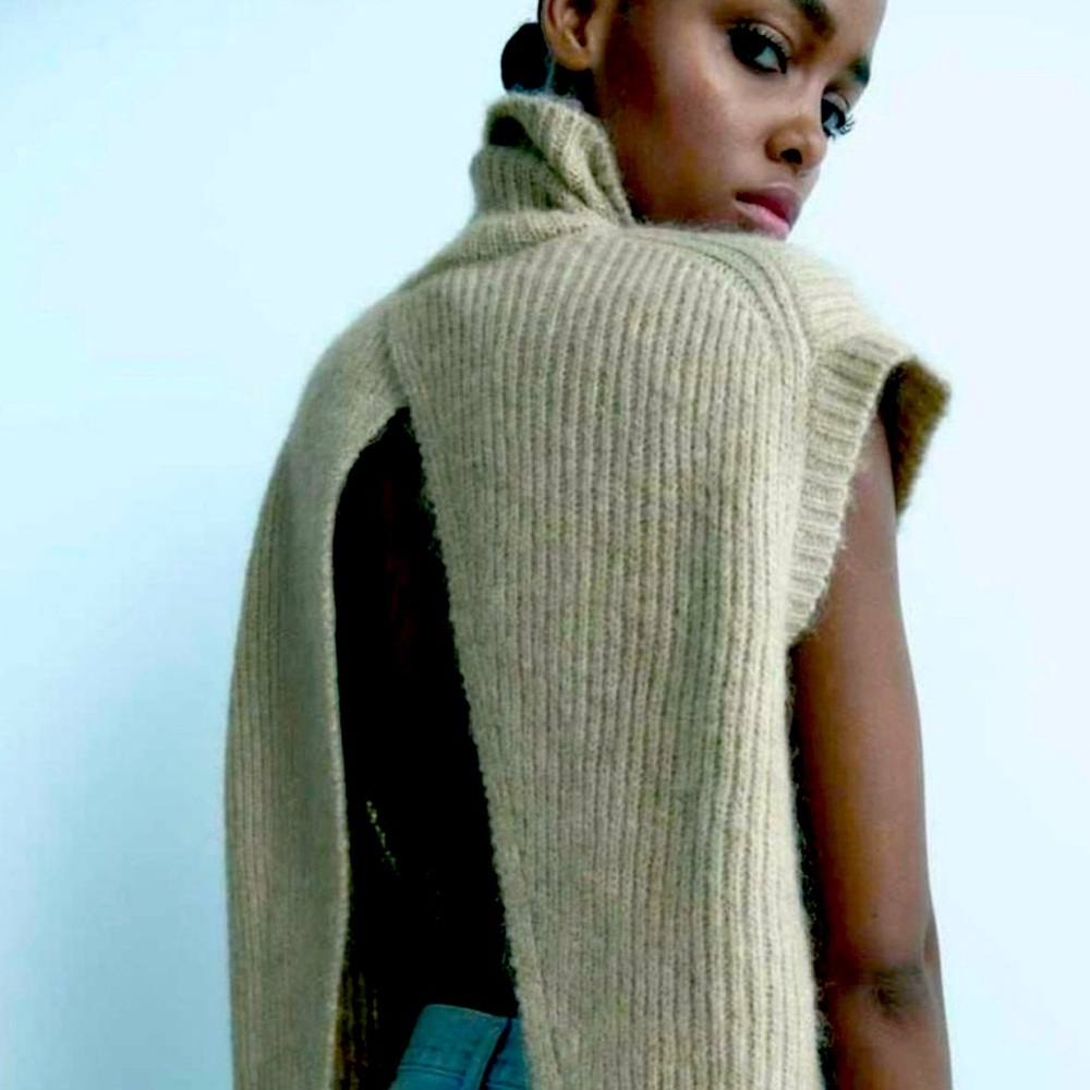Zara Open back knit turtleneck tank top sweater.